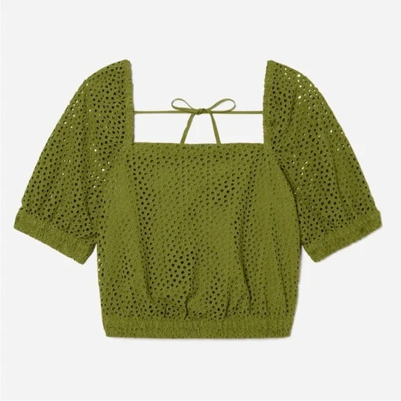 Everlane the eyelet puff sleeve top green pistachio small - Picture 3 of 10